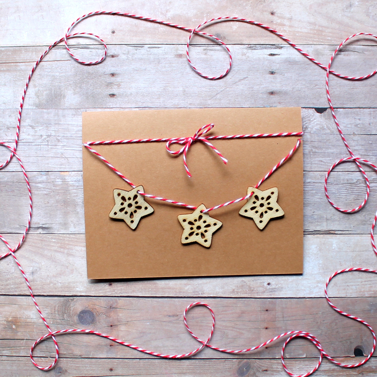 christmas card with wood snowflakes