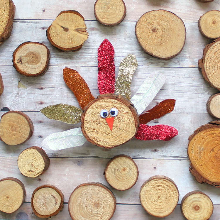 Wood Slice Turkey Craft with Washi Tape Feathers ...