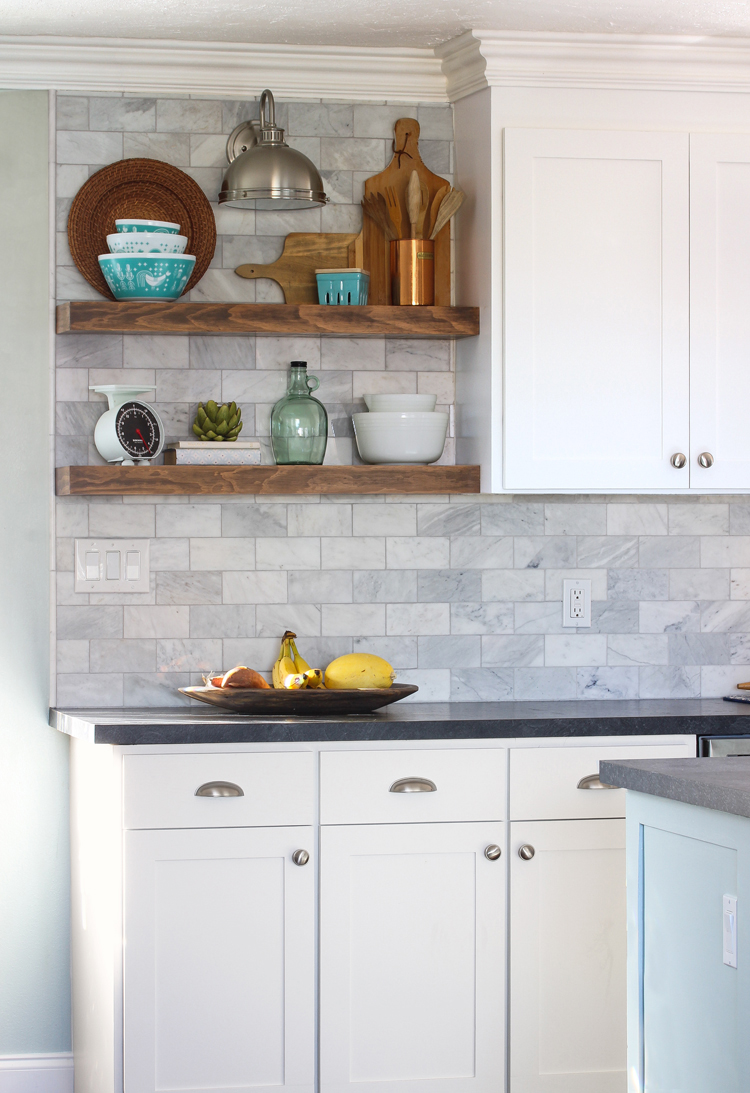 How To Install Floating Kitchen Shelves Over A Tile Backsplash The Craft Patch