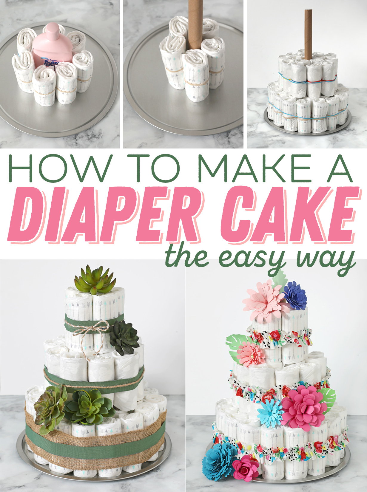Adorable diaper cake decor ideas for a baby shower centerpiece