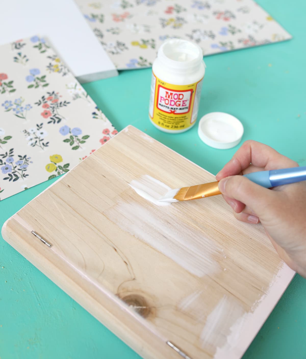 mod podge to attach paper to wood