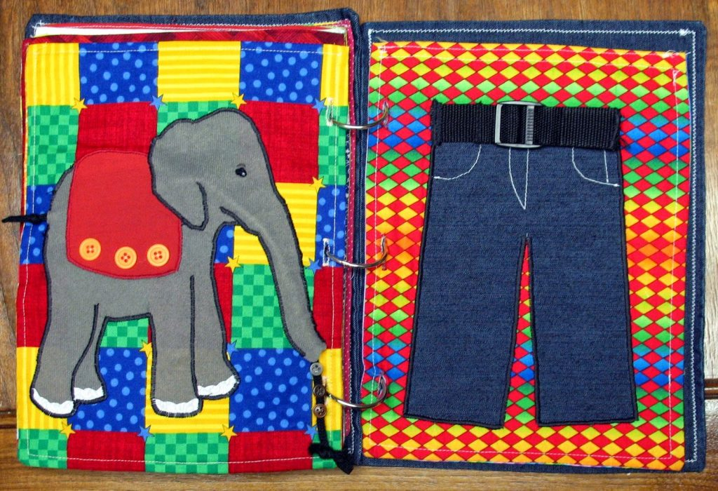 quiet book elephant and pant buckling page