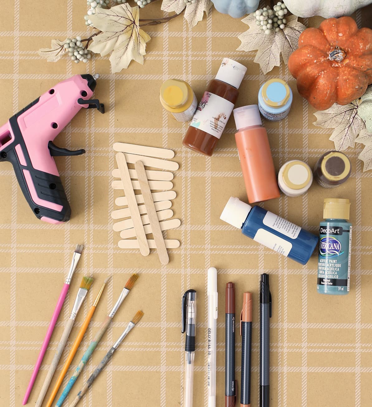 supplies needed to make popsicle stick scarecrows