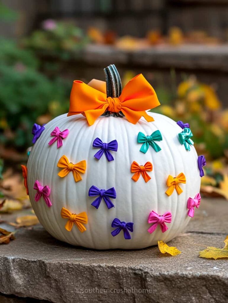 coquette style bow painted pumpkin