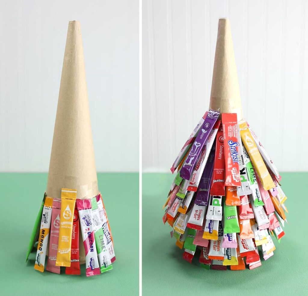 how to make a drink packet christmas tree