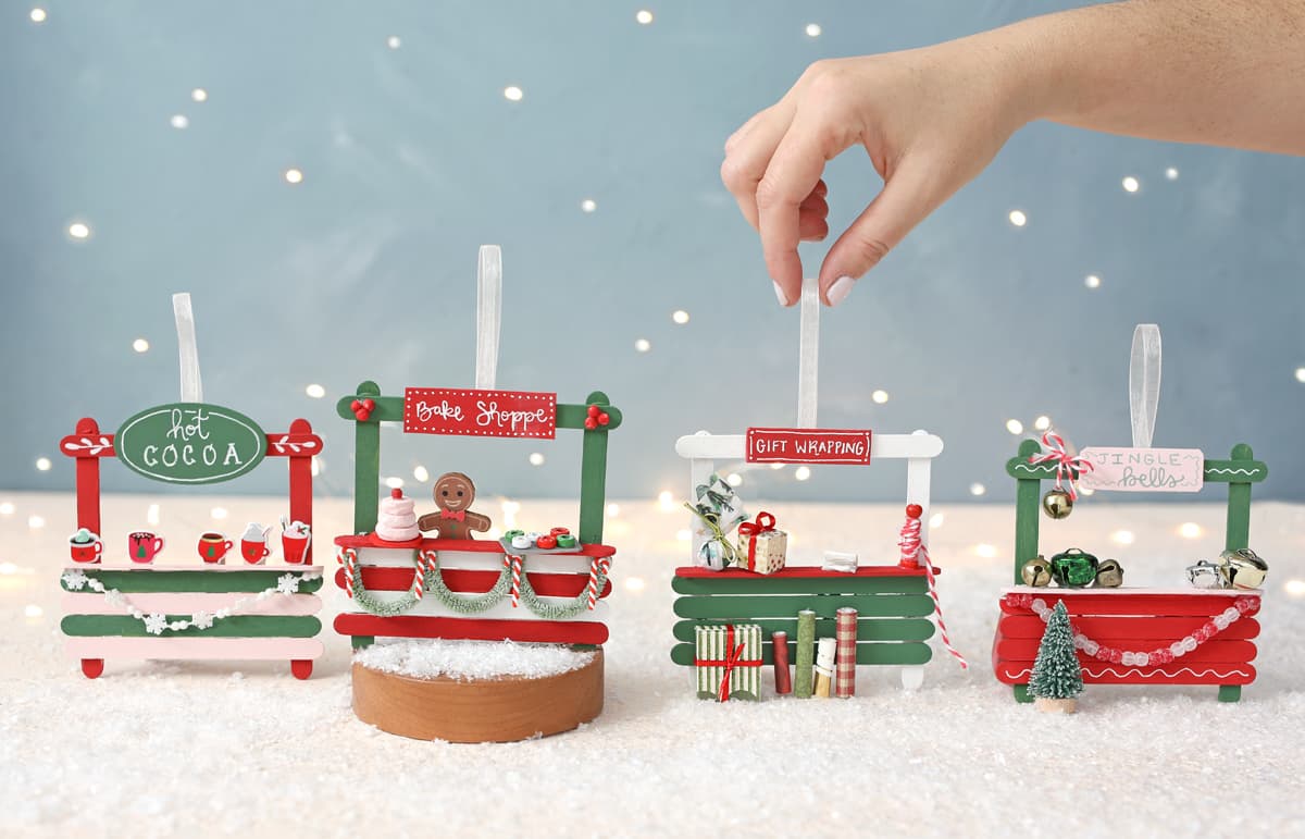 popsicle stick christmas market ornaments