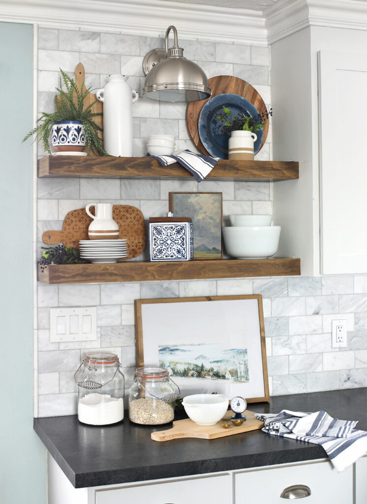 how to style open kitchen shelves